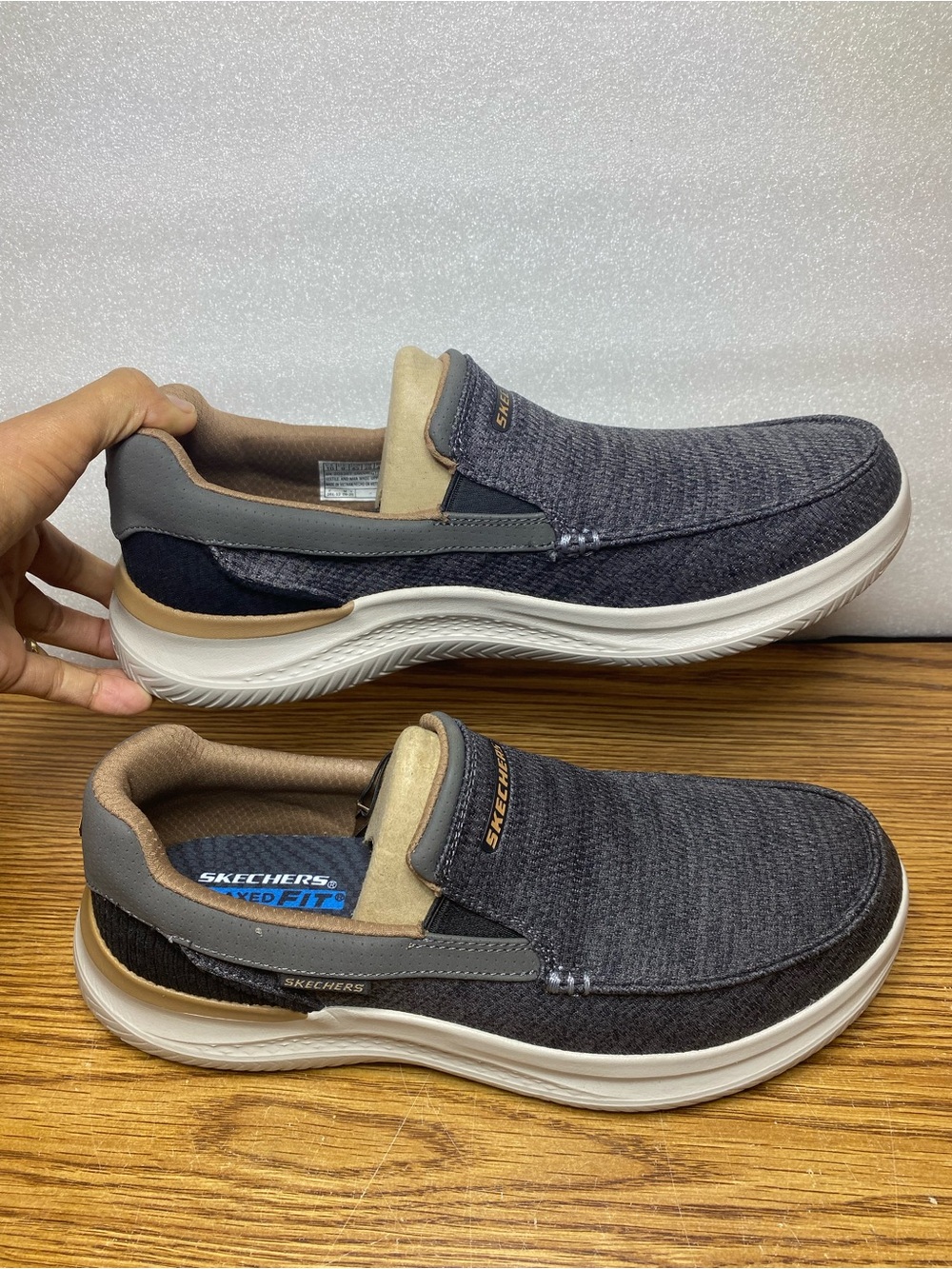 Skechers Hasting Marco Grey Black Slip On Relaxed Memory Foam Shoes Mens Size 10